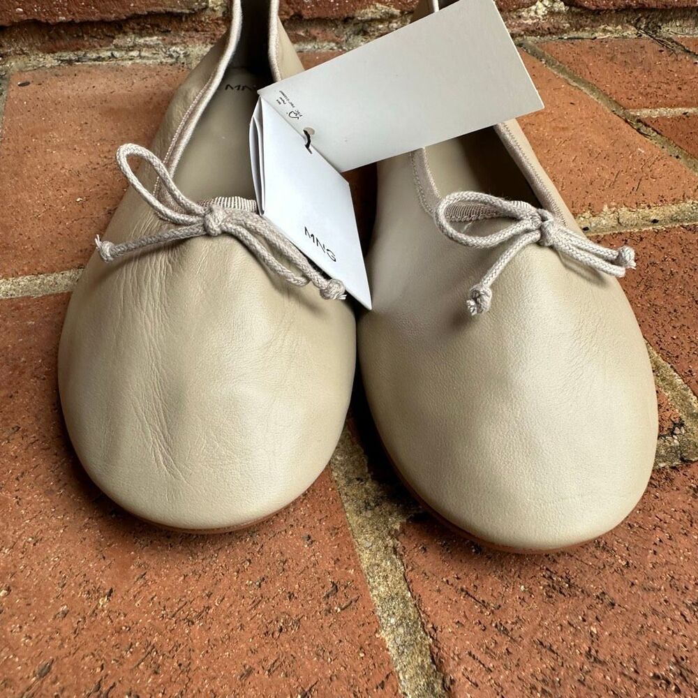 Mango MNG Leather Ballet Flats Bow Detail Beige Womens EU 41 Mango NEW - Picture 8 of 12